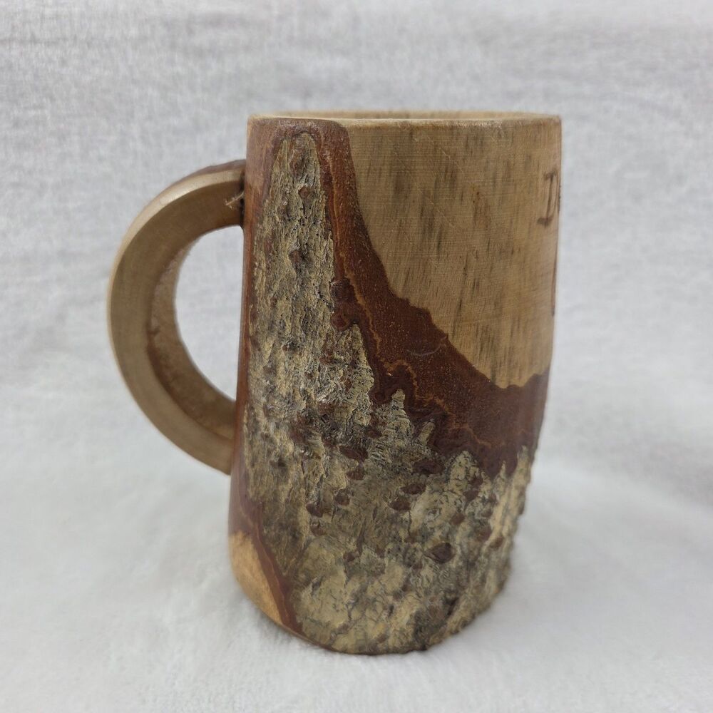 Hand-Carved Wooden Mug “Del Gringo” Souvenir from Pucón Chile Rustic Style‎